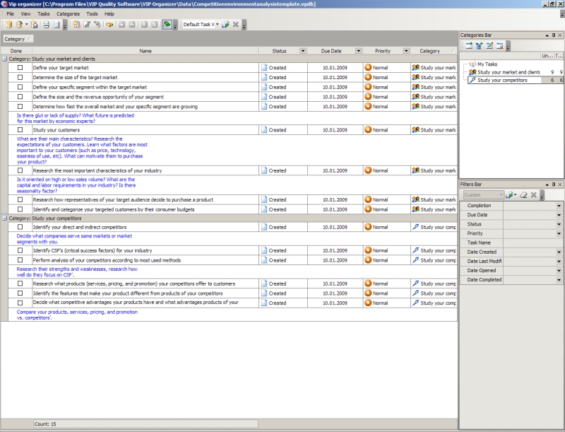 Competitive environment analysis template can be used by company managers 