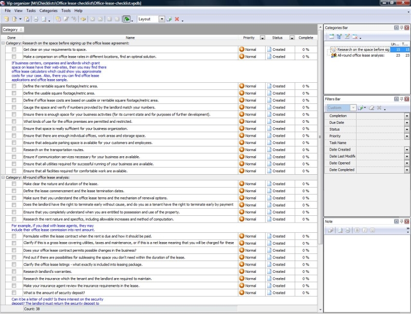  lease checklist is not a documentary office lease agreement template, 