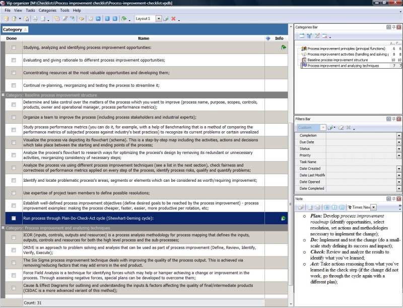 Process Improvement Checklist To Do List Organizer Checklist PIM 