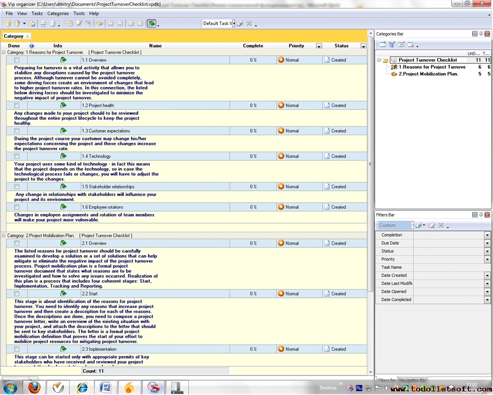 Project Turnover Checklist To Do List Organizer Checklist PIM 